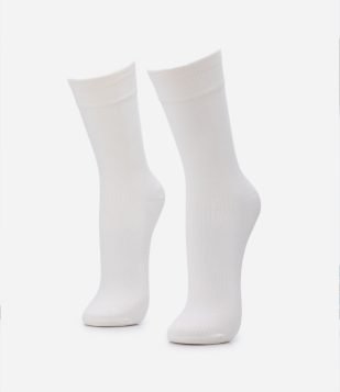 Meia Cano Médio em Viscose Texturizada Off White