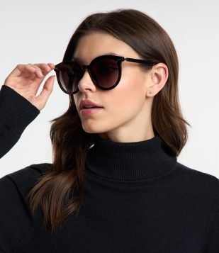 Óculos de Sol Redondo Grande com Lente Degradê Preto