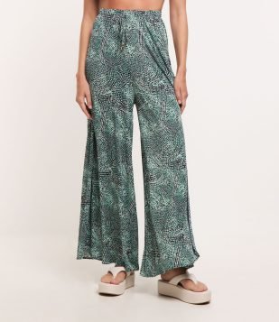 Saída de Praia Calça Pantalona em Poliamida com Estampa Nascentes Verde