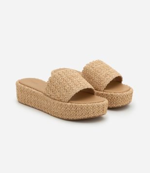 Sandália Flatform com Tressê Caramelo