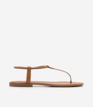 Sandália Rasteira Fio com Fechamento Elástico Marrom