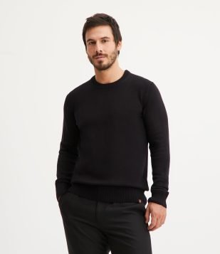 Suéter Comfort Básico em Tricô com Textura Canelada Preto