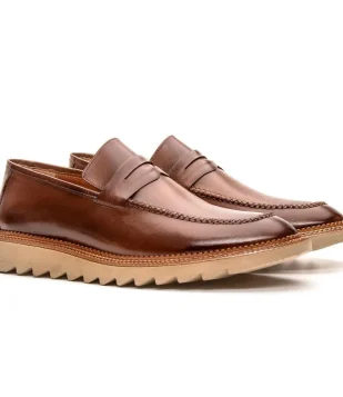 Sapato Masculino Derby Couro Tratorado Conforto Marrom