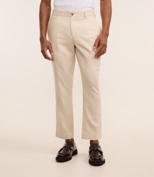 Calça Relaxed em Viscolinho com Cós Passante Bege