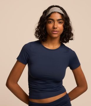 Blusa em Jersey com Detalhes Laterais Azul