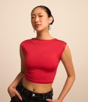 Blusa sem Manga em Jersey com Costas Abertas Vermelho