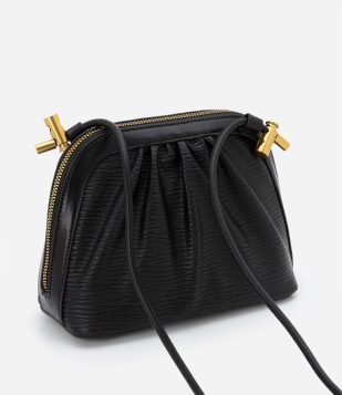 Bolsa Transversal Texturizada com Alça Longa Preto