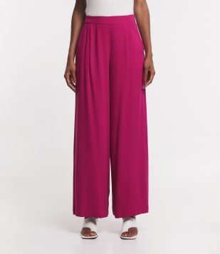 Calça Pantalona em Viscose com Cós Elástico nas Costas Rosa