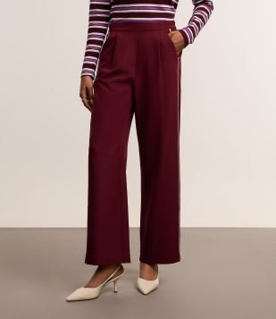 Calça Wide Leg com Corte Alfaiatado e Viés Contrastante Vermelho