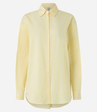 Camisa Oversized em Tricoline Listrada com Fio Tinto Amarelo