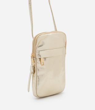 Carteira Transversal Grande em Pu com Alça Ajustável Dourado