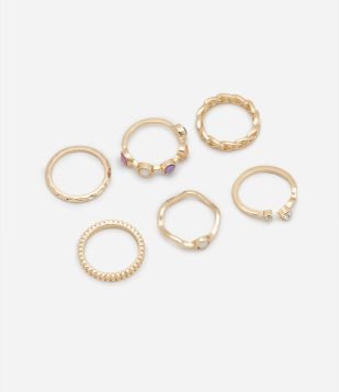 Conjunto 06 Anéis em Diferentes Formatos Dourado