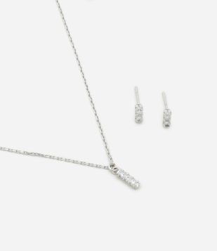Conjunto de Colar e Brinco com Pingente Ponto de Luz Prata