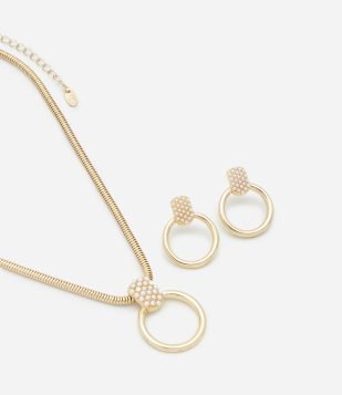 Conjunto de Colar e Brinco com Mini Pérolas Dourado 2