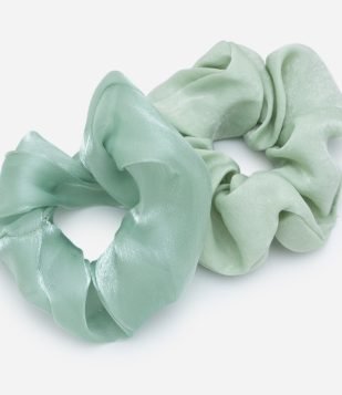 Kit 02 Scrunchies Médias com Textura Verde