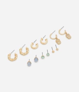 Kit 06 Argolas com Diferentes Formar Geométricas com Resina Colorida Dourado