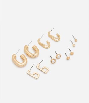 Kit 06 Brincos Pequenos com Detalhes Variados Dourado
