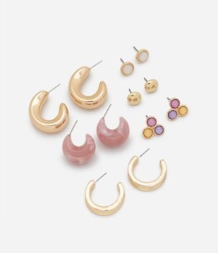 Kit 06 Brincos Pequenos com Detalhes e Formatos Variados Multicores 2