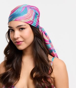 Lenço Acetinado com Estampa de Ondas Multicores