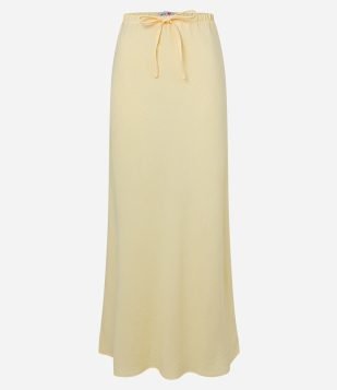 Saia New Midi Evase Texturizada com Amarração Amarelo