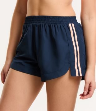 Bermuda Runner Esportiva com Cós Elástico e Listras Laterais Azul Marinho