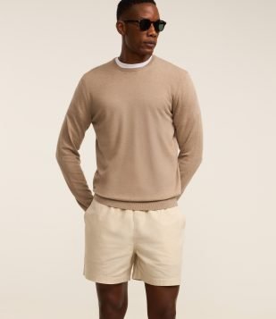 Bermuda em Algodão com Linho e Cós Elástico Bege