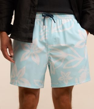 Bermuda em Microfibra com Estampa de Fundo do Mar Azul
