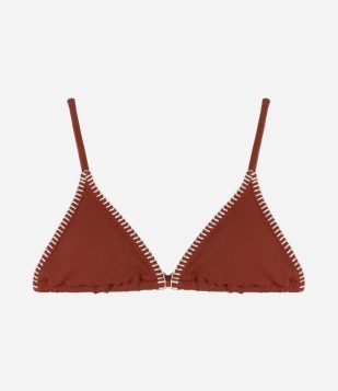 Biquíni Top Cortininha em Microfibra com Pesponto Contrastante Marrom