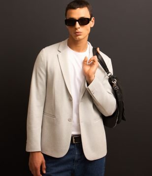 Blazer Sem Forro com Gola Lapela Cinza Claro