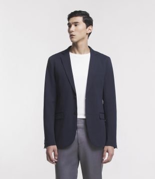 Blazer em Tricoline com Leve Textura Azul Marinho