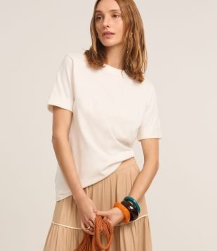 Blusa Alongada em Malhão com Manga Dobrada Branco