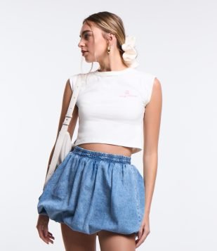 Blusa em Algodão com Estampa Lettering Cherry Blossom Branco