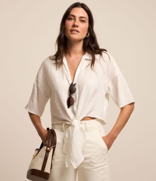 Blusa em Crepe com Amarração na Cintura Branco