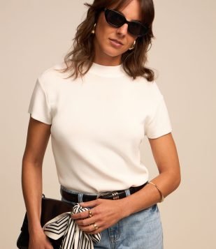 Blusa em Tricô com Gola Altinha Branco Neve