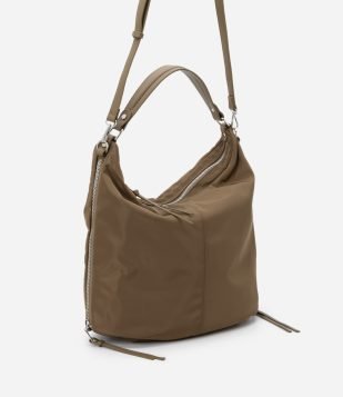 Bolsa Hobo Grande Desestruturada com Alças Duplas Verde Militar