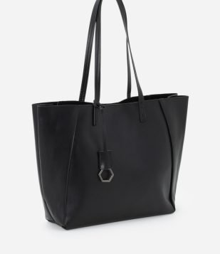 Bolsa Shopper Grande com Pendente Hexagonal Preto