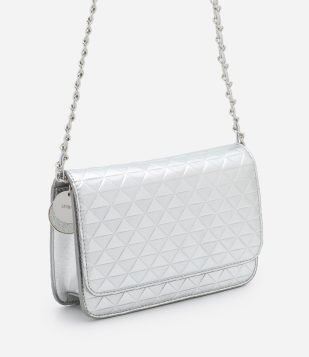 Bolsa Transversal Pequena Metalizada com Detalhe de Pendente U
