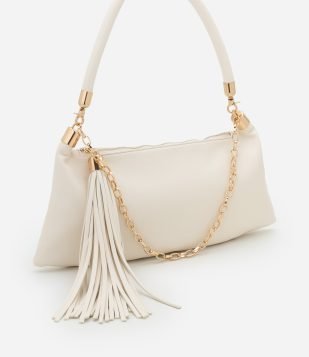 Bolsa em PU com 02 Alças Removíveis e Tassel Off White
