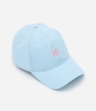 Boné Aba Curva em Sarja com Bordado New York Minimal Azul