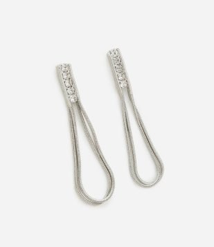 Brinco Fio com Corrente Rabo de Rato e Strass Prata