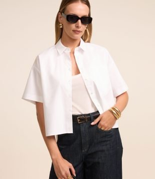 Camisa em Tricoline com Bolso Frontal Branco