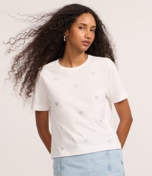 Camiseta New T-Shirt em Algodão com Corações Branco
