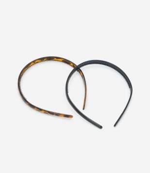 Kit 02 Tiaras Finas de Plástico Preta-Animal Print