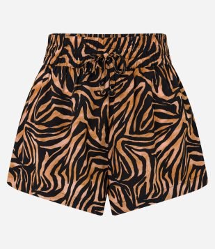 Saída de Praia Short em Chiffon com Estampa Animal Print Zebra Marrom