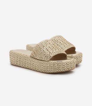 Sandália Flatform com Tressê Bege