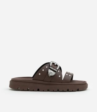 Sandália Rasteira com Fivela Western Moleca Marrom