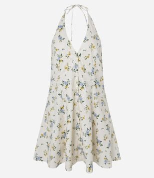 Vestido Frente Única em Tricoline com Estampa Floral Delicada Off White