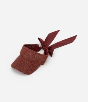 Viseira em Estilo Palha Trançada com Laço Marrom