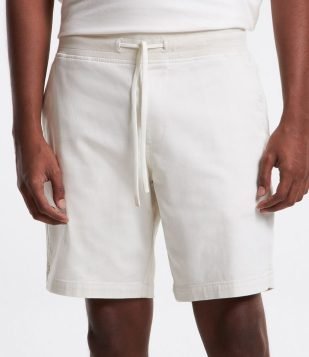 Bermuda Slim em Sarja com Cós Elástico e Bolsos Bege