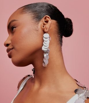 Brinco Fio com Paetês Metalizados Prata